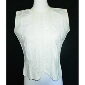 SaKa Ivory Floral Lace Eyelet Cut Out 1960's Poly Blend Button Tank Top Size 12